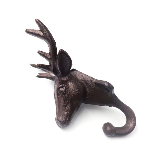 E-isata 2er Set Hirschschädel Haken aus Gusseisen,Home Bauernhaus Dekor Geschenk Vintage,Metall Garderobe Deko Wanddeko Kleiderhaken 11 * 7 * 16 CM