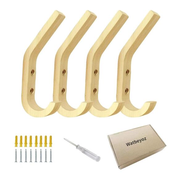 Kleiderhaken aus Holz, natürliche Eiche, dekorative Vintage-Wandhaken, Organizer, robuste Wandhaken zum Aufhängen von Mänteln, Schlüsseln, Kappen, Tassen (4 Stück)