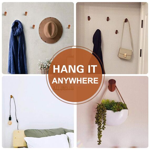 Felidio Wandhaken aus Holz, 4 Stück, Wandmontage, rustikale Holzhaken, robuste Kleiderhaken, Hutablage, Haken zum Aufhängen von Handtüchern, Kleiderbügeln (Walnussholz)