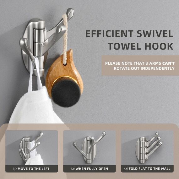 Angle Simple Badezimmer-Handtuchhaken, Metall, faltbar, drehbar, Kleiderhaken für Wand, gebürstetes Nickel