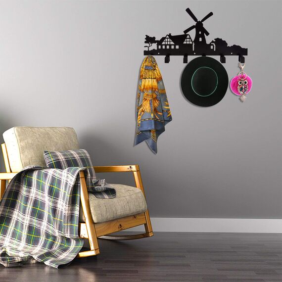 MATT SAGA Metall Wandgarderobe mit 6 Haken, Hakenleiste Kleiderhaken, Dekorative Wandhaken für Wohnzimmer, Küche, Bad, Aufbewahrung für Jacken, Hüte, Bademäntel, Handtücher, Schlüssel