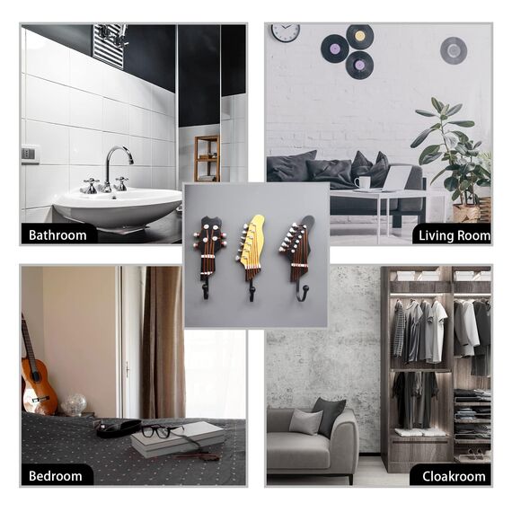 KUNGYO Dekorative Haken in Gitarrenform, zum Aufhängen von Kleidung, Mänteln, Handtüchern, Schlüsseln, Hüten, Metallharzhaken, Wandmontage, strapazierfähig, 3 Stück