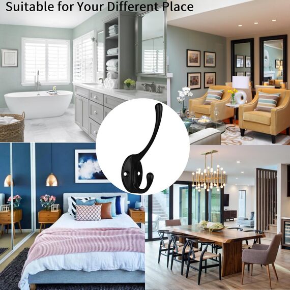 Kruodop Kleiderhaken zum Aufhängen, robust, Wandmontage, schwarz, Handtuchhaken, Metall, Einzel-Kleiderbügel mit Schrauben, Tasse, Retro, für Mäntel, Handtaschen, Handtücher, 6 Stück