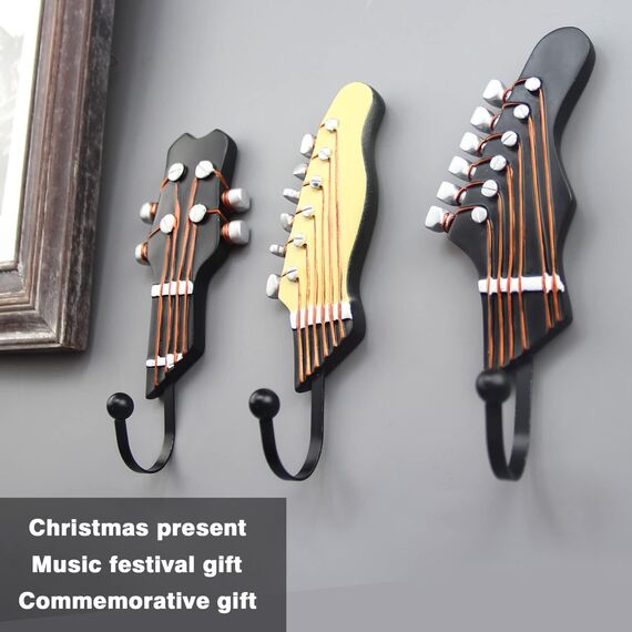 KUNGYO Dekorative Haken in Gitarrenform, zum Aufhängen von Kleidung, Mänteln, Handtüchern, Schlüsseln, Hüten, Metallharzhaken, Wandmontage, strapazierfähig, 3 Stück