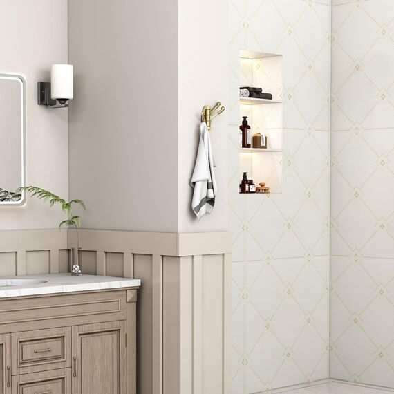 Angle Simple Handtuchhaken, gebürstetes Gold, Metall, zusammenklappbar, drehbar, Handtuchhalter, Bademantel, Kleiderhaken, Wohnmobil-Organizer, Wandhalterung