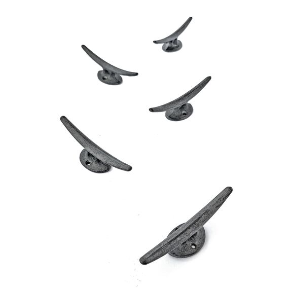 Dekorative Doppelhaken aus Gusseisen, robust, zur Wandmontage, Vintage-inspiriert, Antik-Schwarz (Festmachertyp), 5 Stück