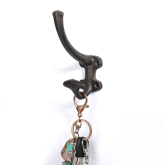 Ambipolar 5 x robuste Doppel-Wandhaken aus Gusseisen, Vintage-Stil, schwarz, Wandmontage, für Schlamm, Hutablage, Geldbörsenhaken