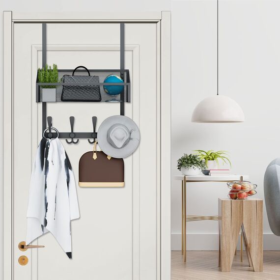 Kaiferty Türhaken-Organizer, Türaufhänger, Handtuchhalter, Netzkorb mit 12 Haken, Kleiderhaken hinter der Tür, Organizer für Badezimmer, Schlafzimmer, Küche, Büro (schwarz)