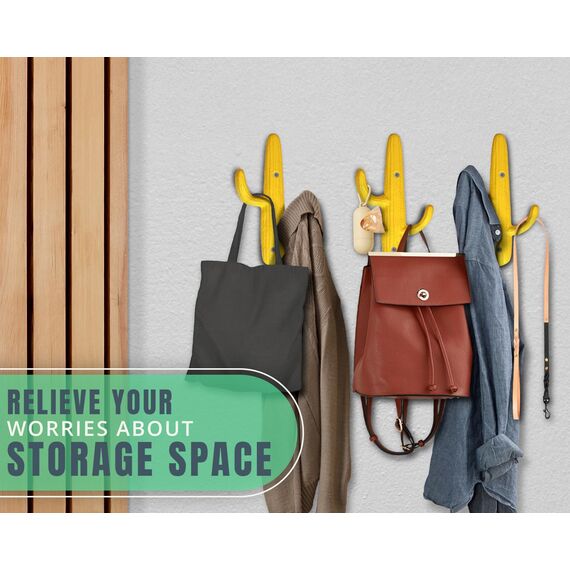 Comfify 3er-Set - Gusseiserne Kaktus-Doppelwandhaken/Bügel - Dekorative Wandhaken für Mäntel, Taschen, Handtücher und mehr - mit Schrauben und Ankern - Farbe rustikal gelb