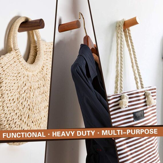 Felidio Wandhaken aus Holz, 4 Stück, Wandmontage, rustikale Holzhaken, robuste Kleiderhaken, Hutablage, Haken zum Aufhängen von Handtüchern, Kleiderbügeln (Walnussholz)