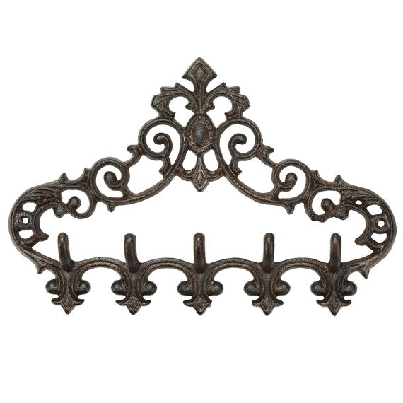 Sungmor Retro Style Gusseisen Wandhalterung mit 5 Haken - 13,07 × 8,74 Zoll/Aushöhlungsmuster Dekorative Hängegestell - Charming Home Decor