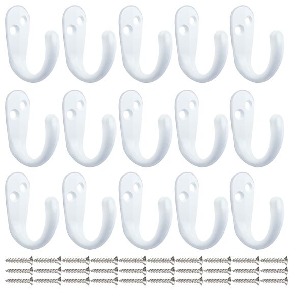 IBosins 15 Stück Kleiderhaken zur Wandmontage, Einzelzinken, Bademantelhaken zum Aufhängen von Handtuchhaken mit 30 Schrauben für Taschen, Hut, Kappe, Schal, Tasse (weiß)