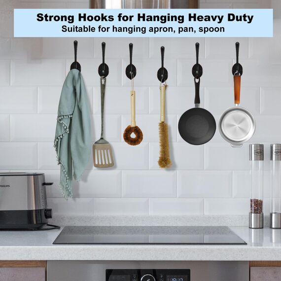 Kruodop Kleiderhaken zum Aufhängen, robust, Wandmontage, schwarze Handtuchhaken, Metall, Einzel-Kleiderbügel mit Schrauben, Tasse, Retro, für Mäntel, Handtaschen, Handtücher, 8 Stück