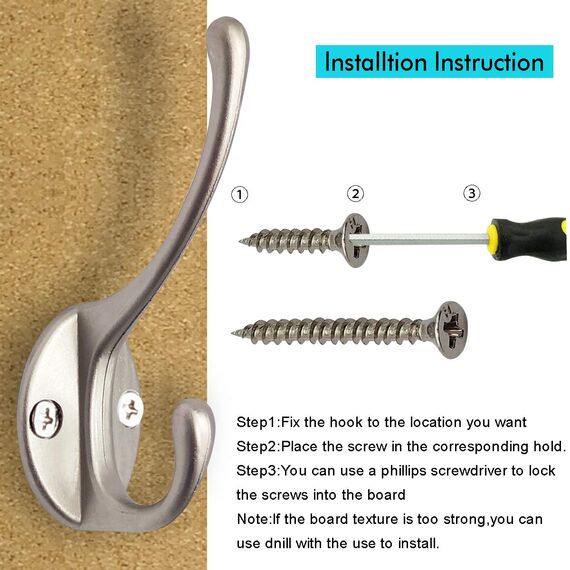 IBosins 10 Stück robuste Doppel-Kleiderhaken zur Wandmontage mit 40 Schrauben, Retro-Doppelhaken, Utility-Silberhaken für Mantel, Schal, Tasche, Handtuch, Schlüssel, Kappe, Tasse, Hut (silberfarben)