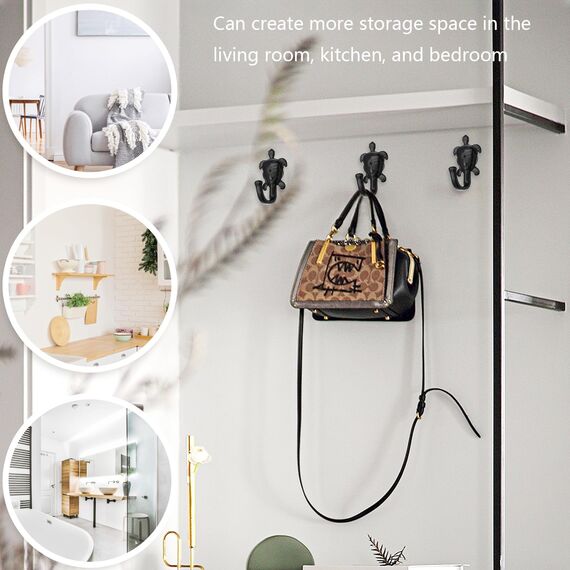 FANYUN 5 Stück Kleiderhaken Wandhaken, Schildkröte, dekorative Wandhaken, rustikaler Metallaufhänger für Handtuch, Schlüsselhalter, hängende Mäntel, Schals, Taschen, Geldbörsen, Rucksäcke,