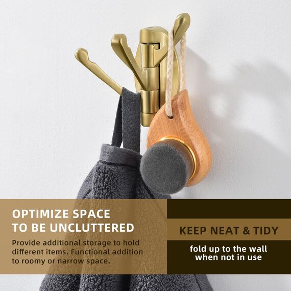 Angle Simple Handtuchhaken, gebürstetes Gold, Metall, zusammenklappbar, drehbar, Handtuchhalter, Bademantel, Kleiderhaken, Wohnmobil-Organizer, Wandhalterung