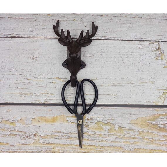 E-isata 2er Set Hirschschädel Haken aus Gusseisen,Home Bauernhaus Dekor Geschenk Vintage,Metall Garderobe Deko Wanddeko Kleiderhaken 11 * 7 * 16 CM