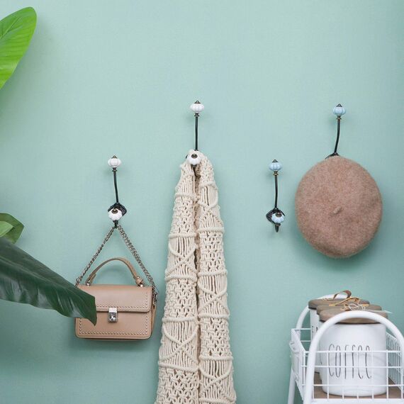 NIKKY HOME Set mit 2 Kleiderhaken im Vintage-Kürbis-Design, Metall und Keramik, Blau