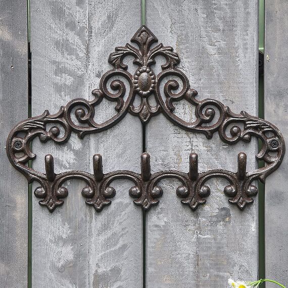 Sungmor Retro Style Gusseisen Wandhalterung mit 5 Haken - 13,07 × 8,74 Zoll/Aushöhlungsmuster Dekorative Hängegestell - Charming Home Decor