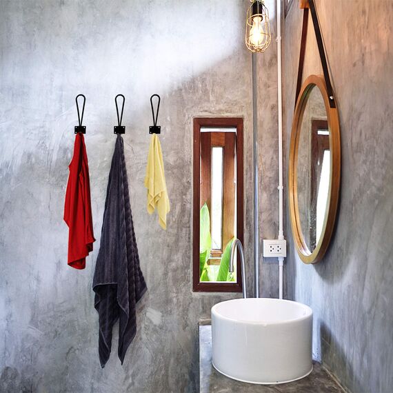 Rustikale Eingangshaken - 6 Stück Bauernhaus-Haken mit Metallschrauben im Lieferumfang enthalten, schwarz, doppelter Vintage-Organizer zum Aufhängen von Drahthaken, Kleiderbügel