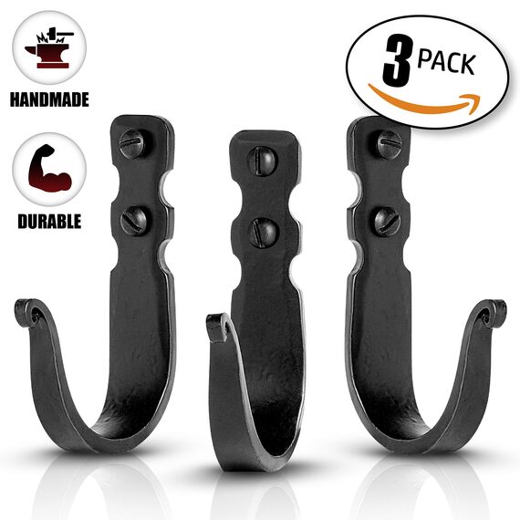 Marie Décor Schmied handgefertigt Basic Schmiedeeisen Wandhaken – Set von 3 (schwarz) schwarz