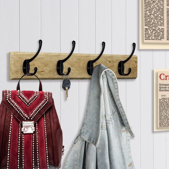 IBosins 30 Stück robuste Doppel-Kleiderhaken zur Wandmontage mit 60 Schrauben Retro-Doppelhaken, praktische schwarze Haken für Mantel, Schal, Tasche, Handtuch, Schlüssel, Kappe, Tasse, Hut