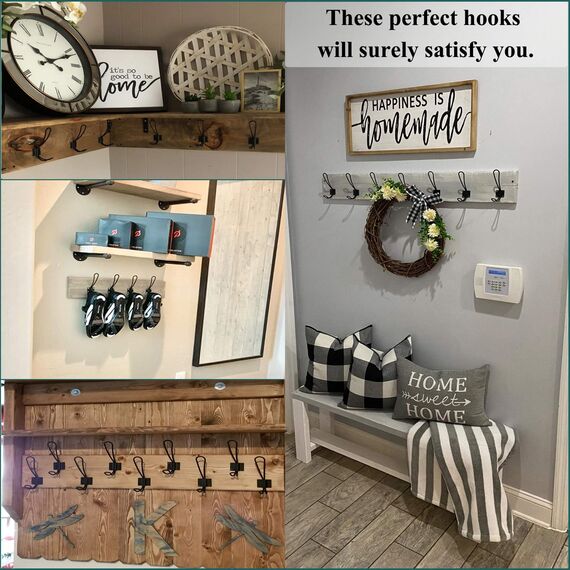 Rustikale Eingangshaken – 12 Stück Bauernhaus-Haken mit Metallschrauben im Lieferumfang enthalten, schwarz, dekorativ, rustikal, Doppel-Vintage-Organizer, Drahthaken zum Aufhängen von Kleiderbügeln