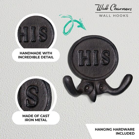 Wallcharmers 2er Set Handtuchhaken für Sie und Ihn, Mr & Mrs. Bauernhaus und rustikale Badezimmerhaken für Handtücher, Bronze