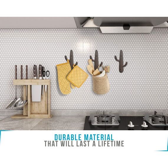 Comfify 3er-Set - Gusseiserne Kaktus-Doppelwandhaken/Bügel - Dekorative Wandhaken für Mäntel, Taschen, Handtücher und mehr - mit Schrauben und Ankern - Farbe rustikal braun