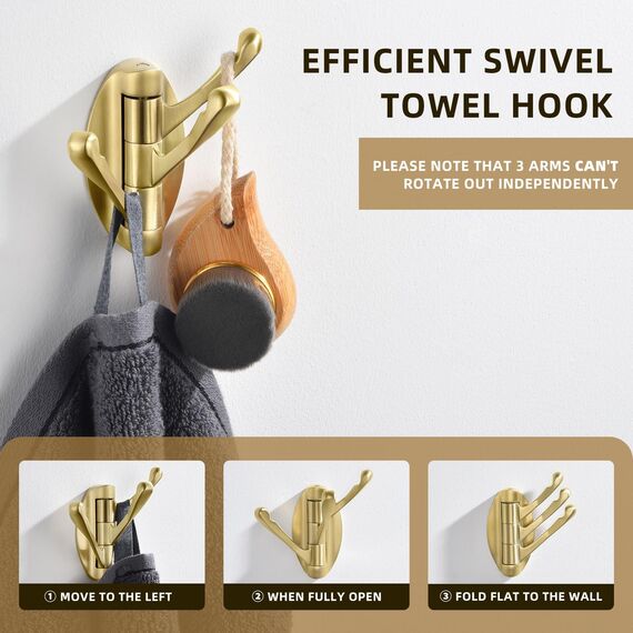 Angle Simple Handtuchhaken, gebürstetes Gold, Metall, zusammenklappbar, drehbar, Handtuchhalter, Bademantel, Kleiderhaken, Wohnmobil-Organizer, Wandhalterung