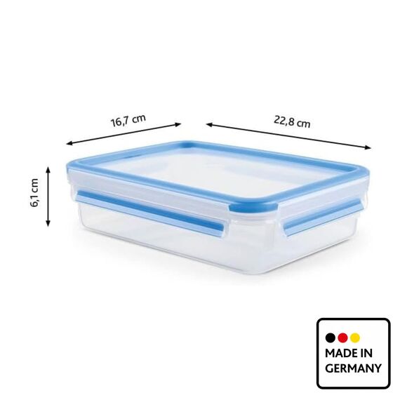 EMSA Clip & Close Frischhaltedosen-Set, rechteckig, 3 x 1,2 L, Aufbewahrungsboxen, 100 Prozent dicht, spülmaschinen-, gefrier-, mikrowellenfest, Blau, Made in Germany, 515645