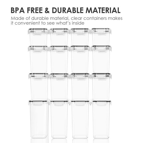Vtopmart Vorratsdosen mit Deckel Luftdicht, Set mit 16 Vorratsbehälter, BPA-frei, Küchen Aufbewahrungsboxen für Mehl, Zucker, Körner, Mit Schreibstift und Etikett