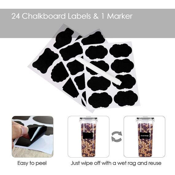 Vtopmart 4L Vorratsdosen Set, 4er Luftdicht Lebensmittelbehälter, Behälter mit Deckel für Müsli und Cornflakes, BPA-frei, Mit Schreibstift und Etikett