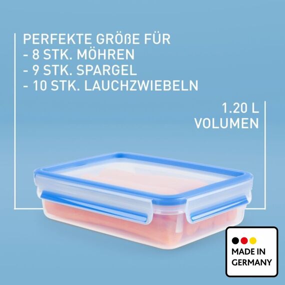 EMSA Clip & Close Frischhaltedosen-Set, rechteckig, 3 x 1,2 L, Aufbewahrungsboxen, 100 Prozent dicht, spülmaschinen-, gefrier-, mikrowellenfest, Blau, Made in Germany, 515645
