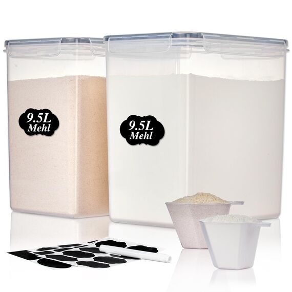 Vtopmart 2er Set Mehl Aufbewahrung 9.5L, Groß Vorratsdosen mit Deckel Luftdicht, BPA Frei, Aufbewahrung Vorratsbehälter, Plastik Aufbewahrungsbox Küche Organizer für Mehl, Zucker, Reis, Müsl