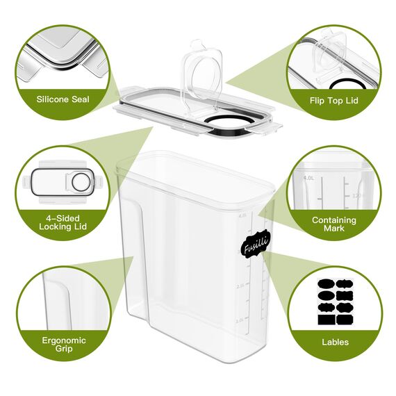 Withosent 4L Vorratsdosen Luftdicht 4er Set, Aufbewahrungsbox Küche mit Deckel aus Plastik, Vorratsbehälter Müslidose für Getreide, Mehl, Müsli