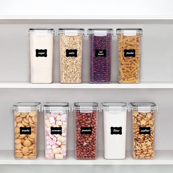 Vtopmart 2L Vorratsdosen Set, Müsli Schüttdose & Frischhaltedosen, BPA frei Kunststoff, luftdicht,Trockenfutterbehälter, Satz mit 9, 24 Etiketten für Getreide, Mehl, Zucker usw (Schwarz)