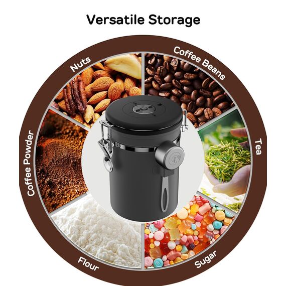 Coffee Gator-Edelstahl-Kaffeedose – Hält gemahlener Kaffee und Bohnen länger frisch – Behälter mit Datumsverfolgung, CO2-Freigabeventil und Messlöffel - Mittel - Grau