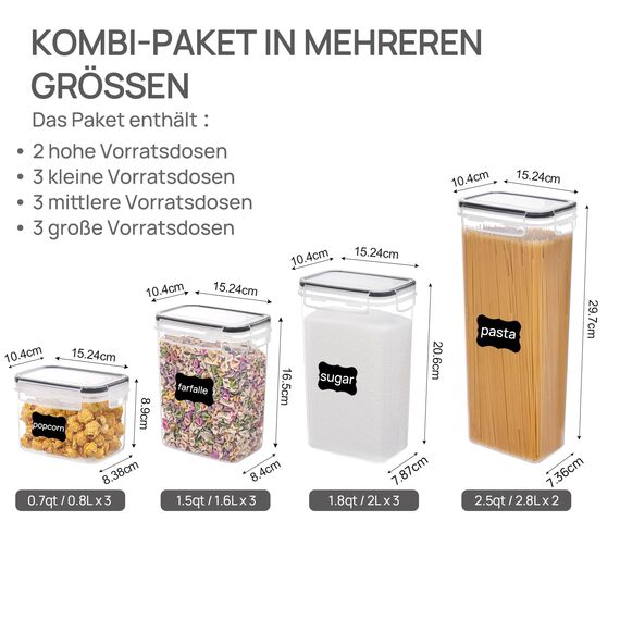 Vtopmart Vorratsdosen mit Deckel Luftdicht, Set mit 11 Vorratsbehälter, BPA-frei, Küchen Aufbewahrungsboxen für Mehl, Zucker, Körner, Mit Schreibstift und Etikett