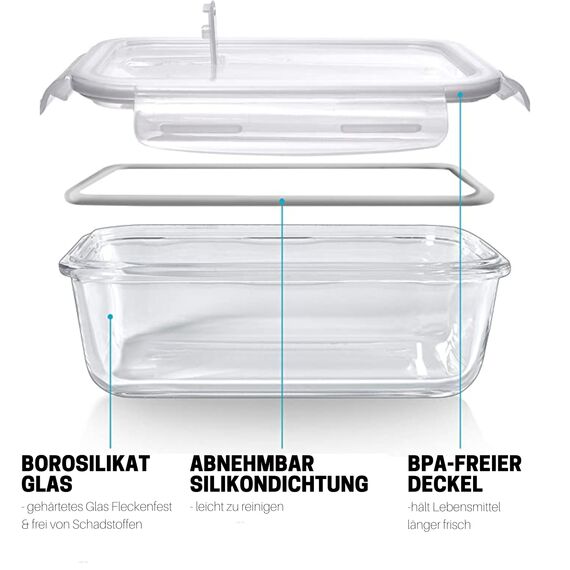 Igluu Meal Prep Glas-Frischhaltedosen mit BPA-freiem Deckel (5er-Pack + 1 Ersatzdeckel) – mikrowellen-, ofen-, gefrier-, spülmaschinengeeignet, auslaufsicher – 840 ml - robustes Borosilikatglas