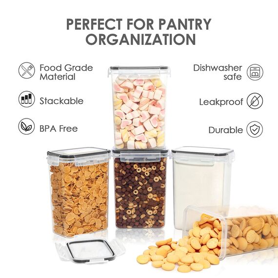 Vtopmart 2L Vorratsdosen Set, Müsli Schüttdose & Frischhaltedosen, BPA frei Kunststoff, luftdicht,Trockenfutterbehälter, Satz mit 9, 24 Etiketten für Getreide, Mehl, Zucker usw (Schwarz)