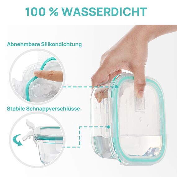 Vtopmart 15 Stück Meal Prep Boxen Glas, Glasdosen mit Deckel Set, Frischhaltedosen Glas mit Auslaufsicherer Verschlussdeckel, für Mikrowellen-, Gefrierschrank- und SpüLmaschinenfest