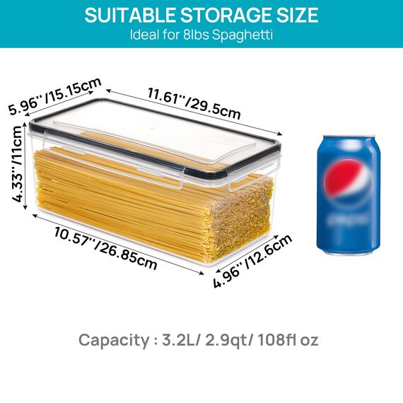 Vtopmart 3.2L Vorratsdosen mit Deckel Luftdicht 4er Set, BPA Frei Aufbewahrungsbox Küche，Spaghetti Aufbewahrung Pasta Vorratsbehälter für Nudeln Müsli Cornflakes