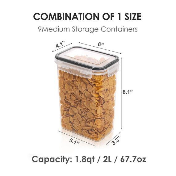 Vtopmart 2L Vorratsdosen Set, Müsli Schüttdose & Frischhaltedosen, BPA frei Kunststoff, luftdicht,Trockenfutterbehälter, Satz mit 9, 24 Etiketten für Getreide, Mehl, Zucker usw (Schwarz)