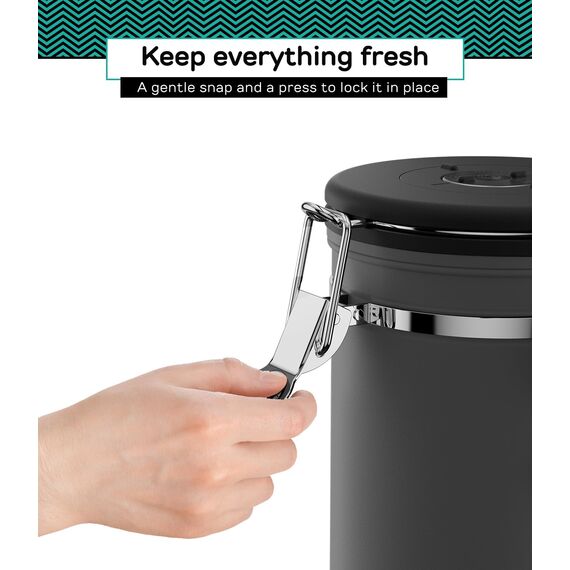 Coffee Gator-Edelstahl-Kaffeedose – Hält gemahlener Kaffee und Bohnen länger frisch – Behälter mit Datumsverfolgung, CO2-Freigabeventil und Messlöffel - Mittel - Grau