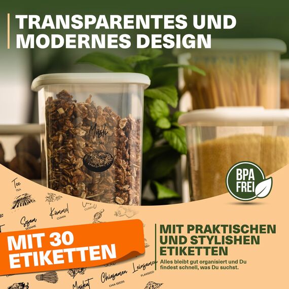 Viwares Vorratsdosen mit Deckel Luftdicht, 12er Vorratsbehälter Set BPA-Frei, Vorratsdose zur Müsli Mehl Aufbewahrung Küche, Praktische Organizer Küche, Frischhaltedosen für Lebensmittelaufbewahrung
