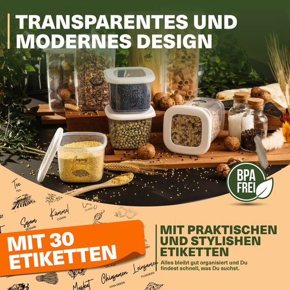 Viwares Vorratsdosen mit Deckel Luftdicht, 18er Vorratsbehälter Set BPA-Frei, Vorratsdose zur Müsli Mehl Aufbewahrung Küche, Praktische Organizer Küche, Frischhaltedosen für Lebensmittelaufbewahrung