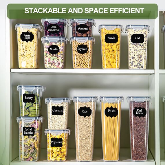 Vorratsdosen mit Deckel Luftdicht Set of 16, BPA frei, Aufbewahrungsbox mit Deckel Küche, Mottensichere Küchen Organizer Cornflakes Müsli Mehl Aufbewahrung, Vorratsbehälter mit Etiketten