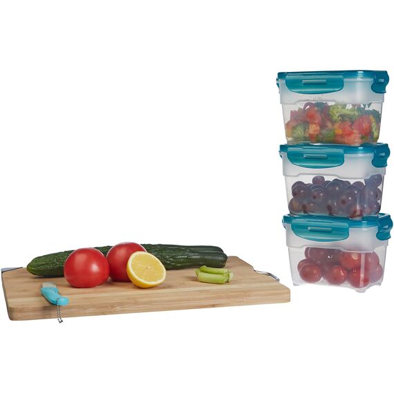 Amazon Basics Gefrierbehälter im Set, mit Deckel, luftdicht, auslaufsicher, stapelbar, für Kühlschrank/Gefriertruhe, BPA-frei, Kunststoff, mikrowellen- und spülmaschinenfest, 3 x 1 liter, farblos