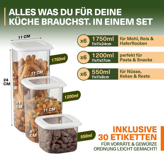 Viwares Vorratsdosen mit Deckel Luftdicht, 18er Vorratsbehälter Set BPA-Frei, Vorratsdose zur Müsli Mehl Aufbewahrung Küche, Praktische Organizer Küche, Frischhaltedosen für Lebensmittelaufbewahrung